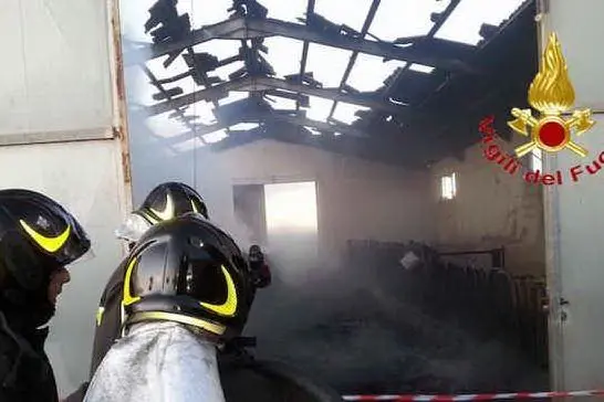 L'intervento dei vigili del fuoco nell'azienda di Orroli (foto vigili del fuoco)
