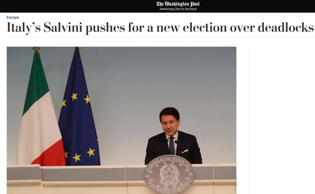 &quot;Salvini spinge per nuove elezioni&quot;, il Washington Post