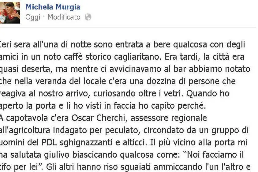 L'inizio del post di Michela Murgia