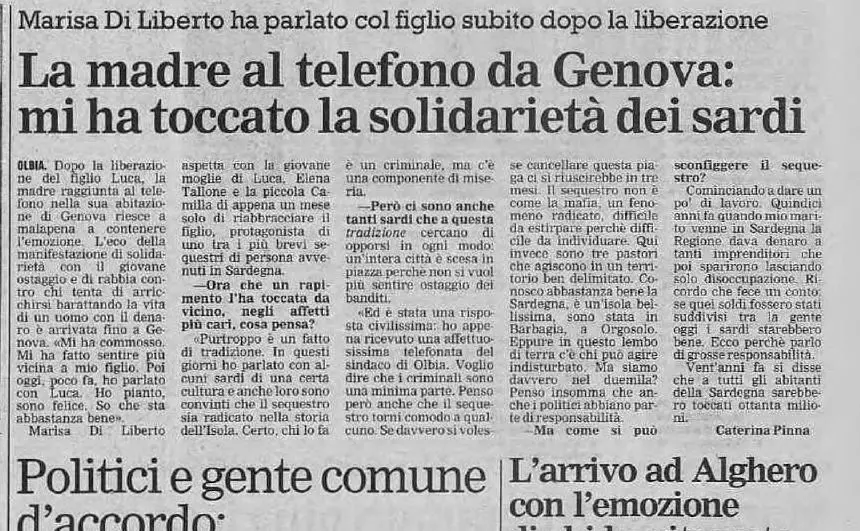La madre colpita dalla solidarietà dei sardi