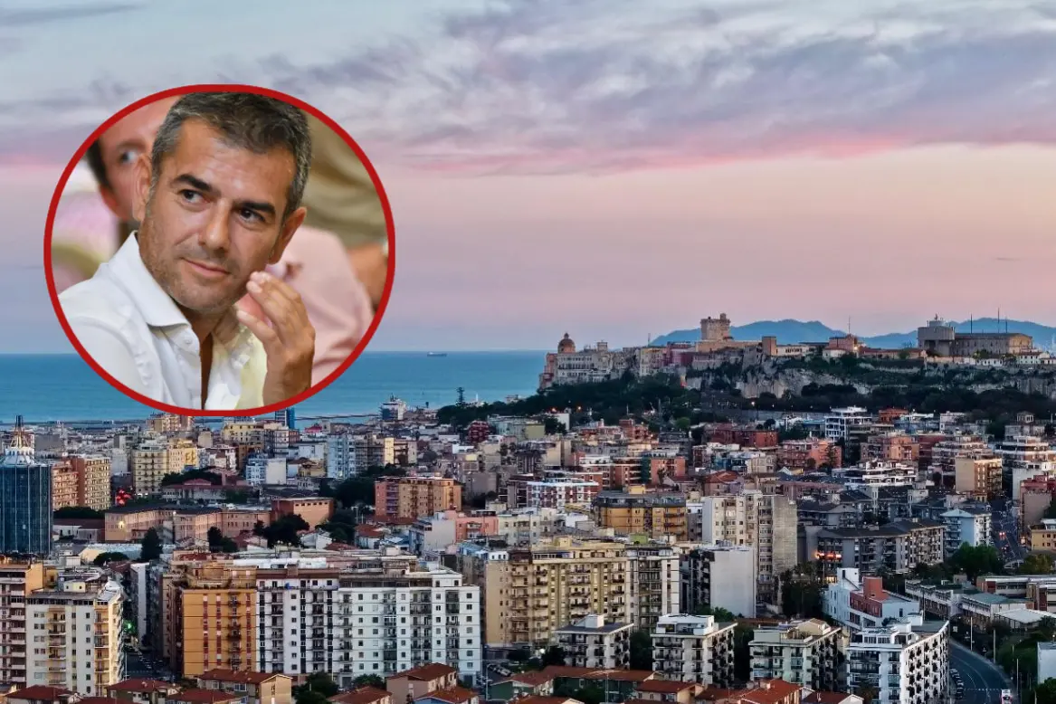 Cagliari nella foto pubblicata da Massimo Zedda (nel tondo)