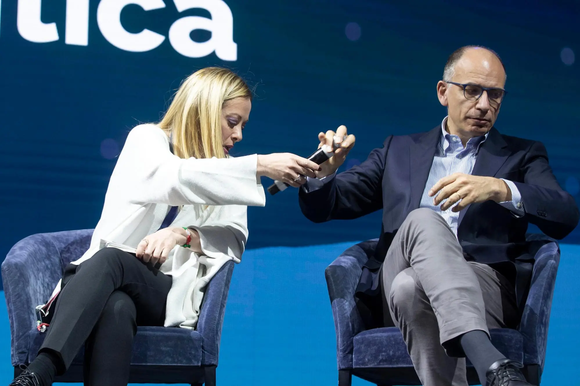 Giorgia Meloni, Enrico Letta, durante la seconda edizione stati generali natalitÂ?. Roma 13 maggio 2022 ANSA/MASSIMO PERCOSSI