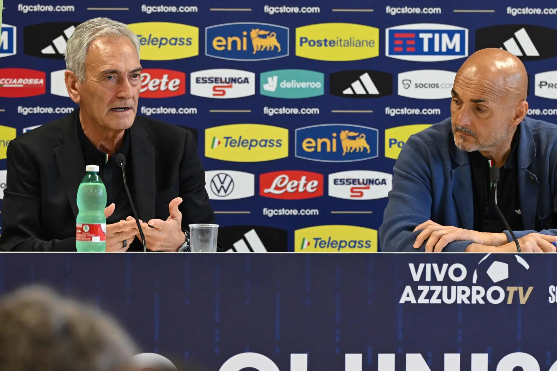 Gabriele Gravina (a sinistra) e Luciano Spalletti, rispettivamente presidente della Figc e commissario tecnico dell'Italia (foto Ansa)
