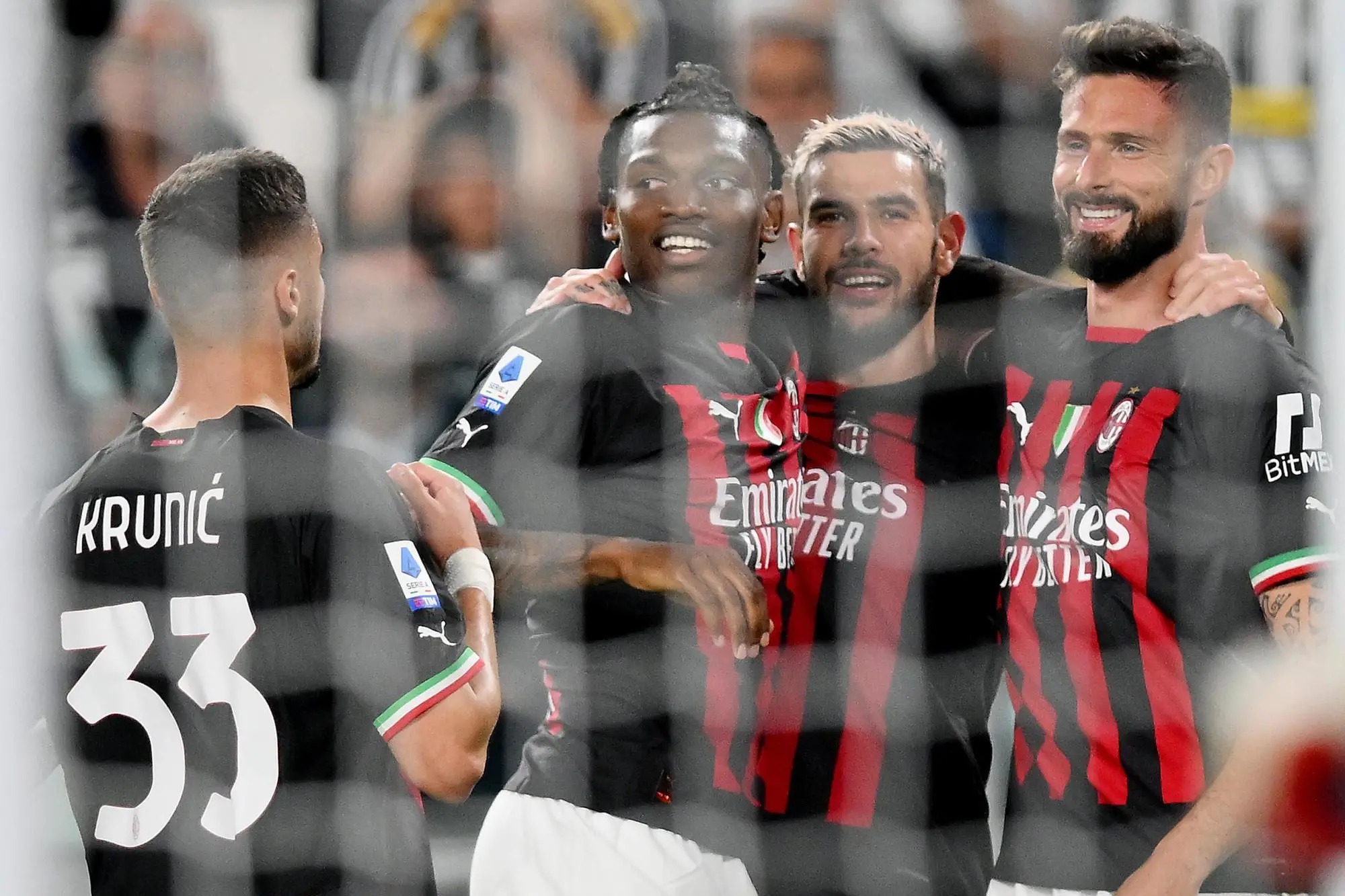 Milan's Olivier Giroud jubilates after scoring the gol (0-1) during the italian Serie A soccer match Juventus FC vs AC Milan at the Allianz Stadium in Turin, Italy, 28 May 2023 ANSA/ALESSANDRO DI MARCO