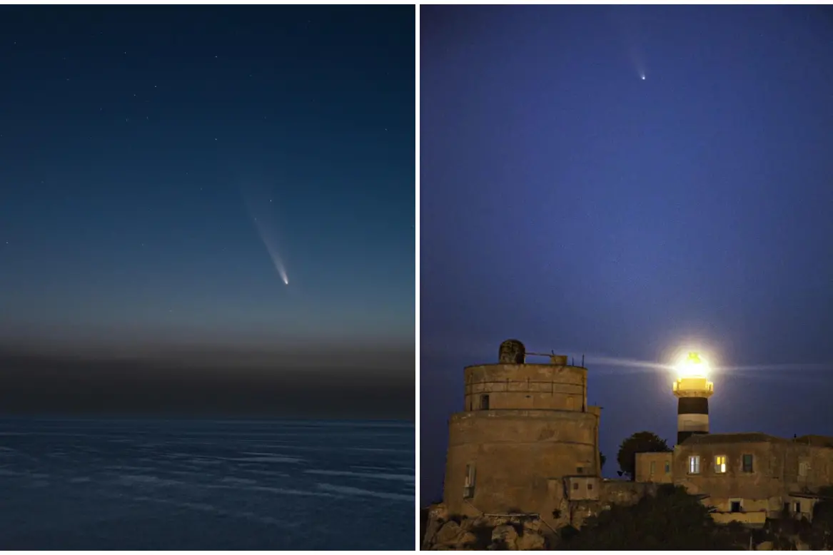 La cometa (foto di Robert Panai e Lorenzo Mocci della Società Astronomica Turritana/Manuel Floris)