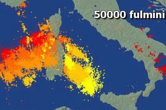 50mila fulmini nelle ultime 18 ore in Sardegna
