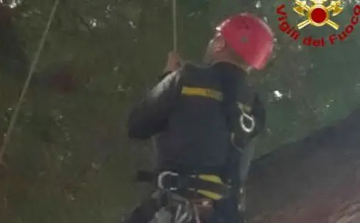Un vigile mentre si arrampica