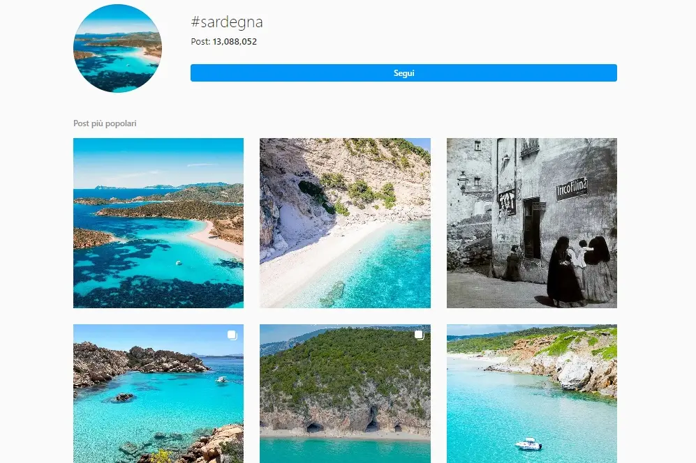 Post sulla Sardegna su Instagram (L'Unione Sarda)