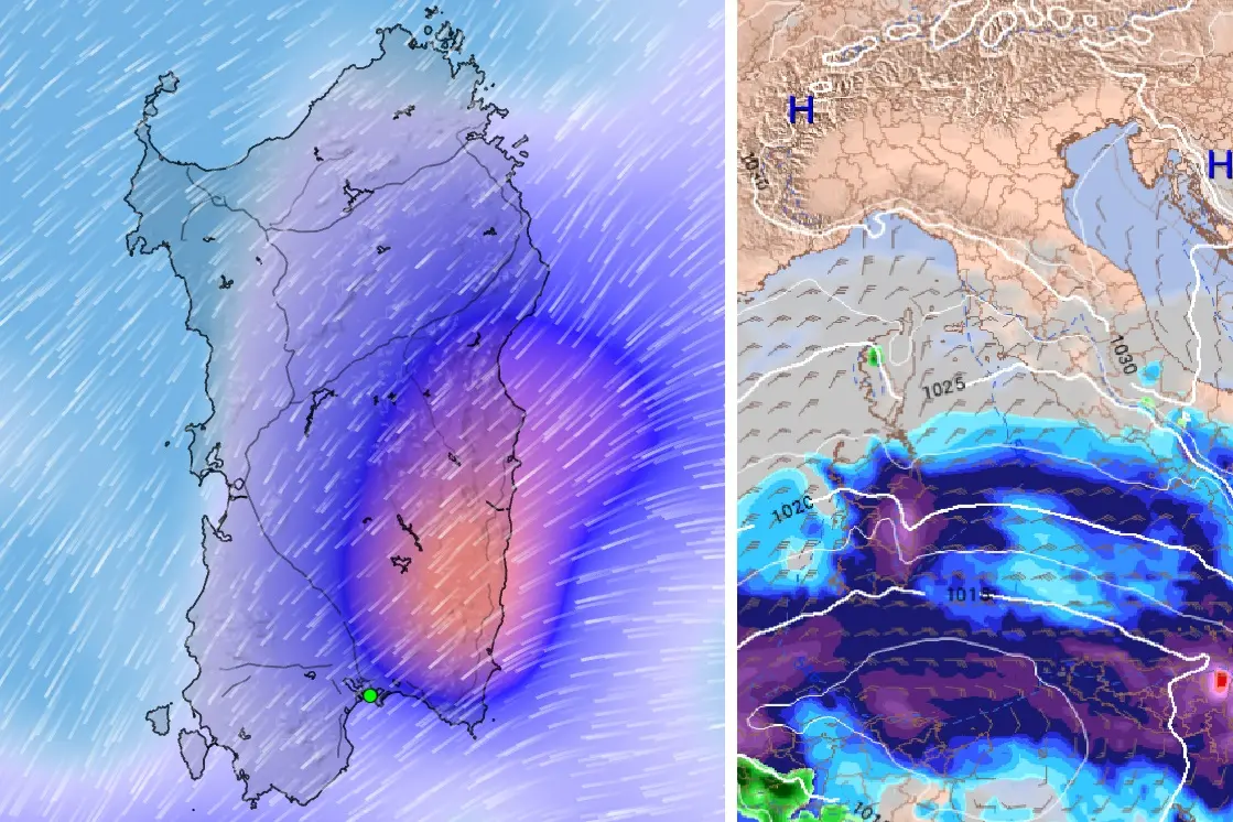 Le piogge in arrivo sulla Sardegna (Immagini PredictWind)