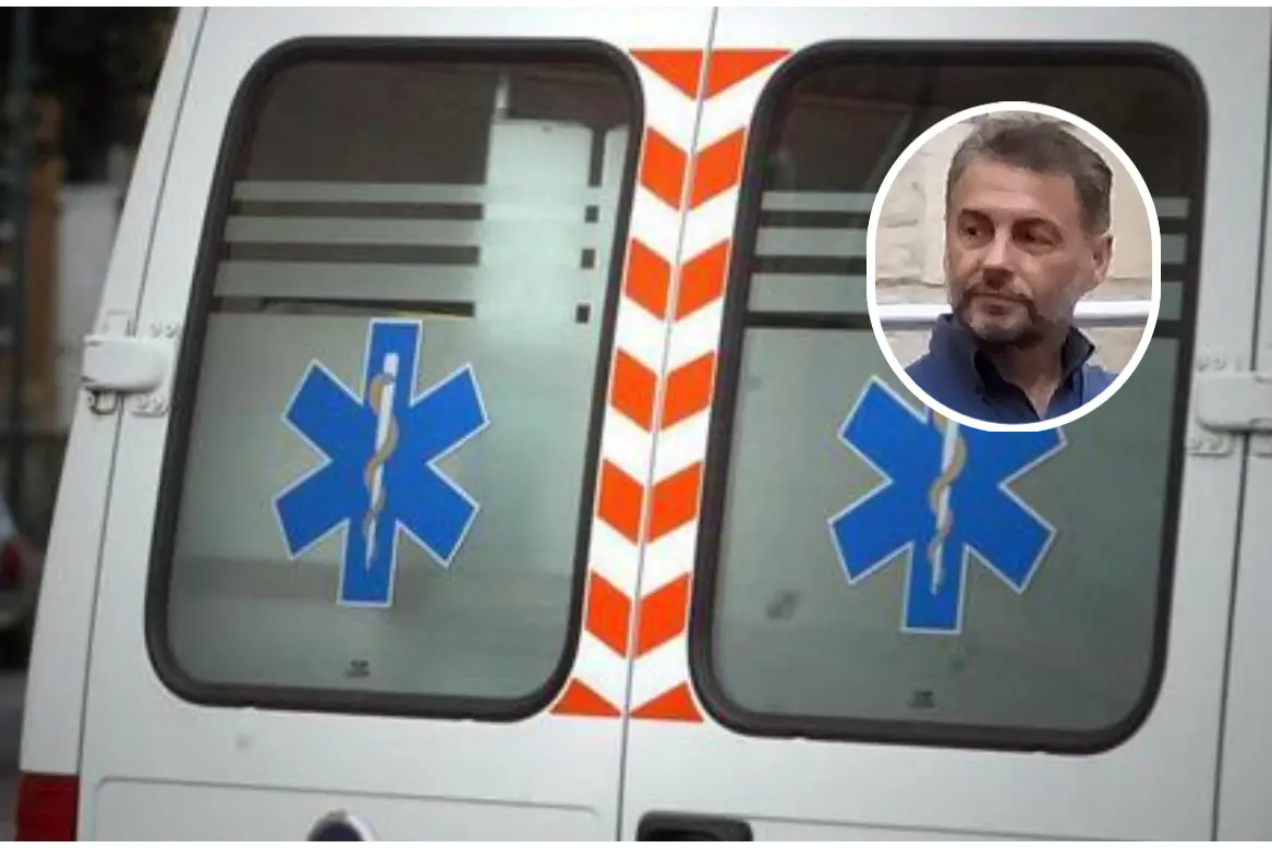 Un'ambulanza (Ansa) e, nel tondo, Norberto Bianchi (L'Unione Sarda - Tellini)