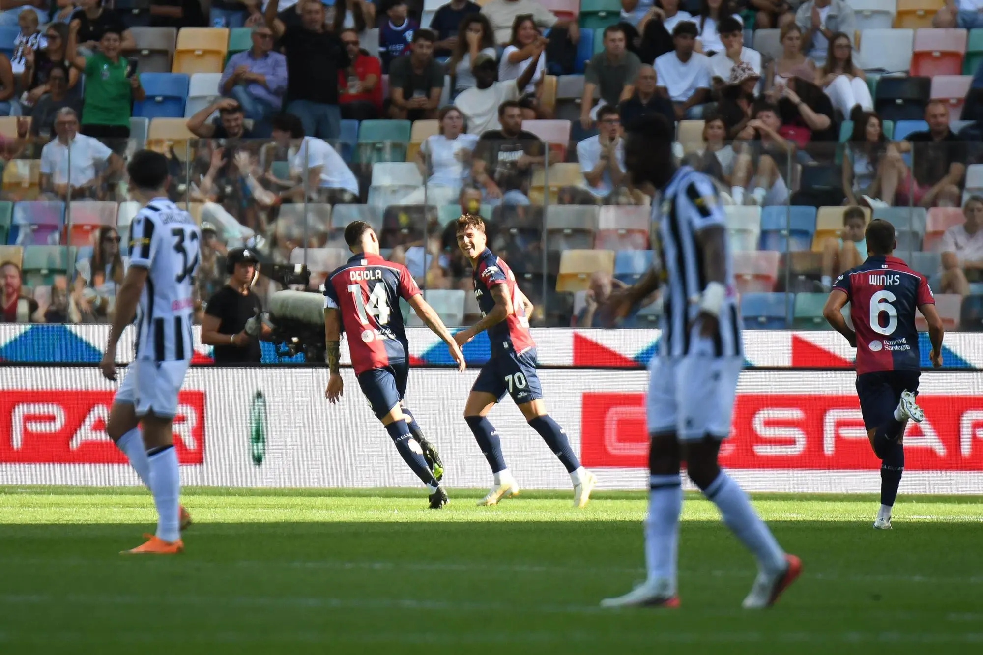 Daniel Maldini esulta dopo il gol in Udinese-Cagliari (foto Ansa)