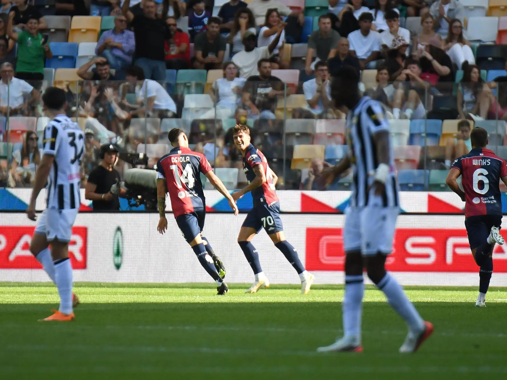 Daniel Maldini esulta dopo il gol in Udinese-Cagliari (foto Ansa)