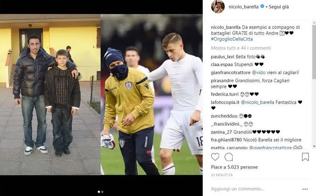 Il giovane centrocampista rossoblù lo ha voluto salutare anche sul Instagram