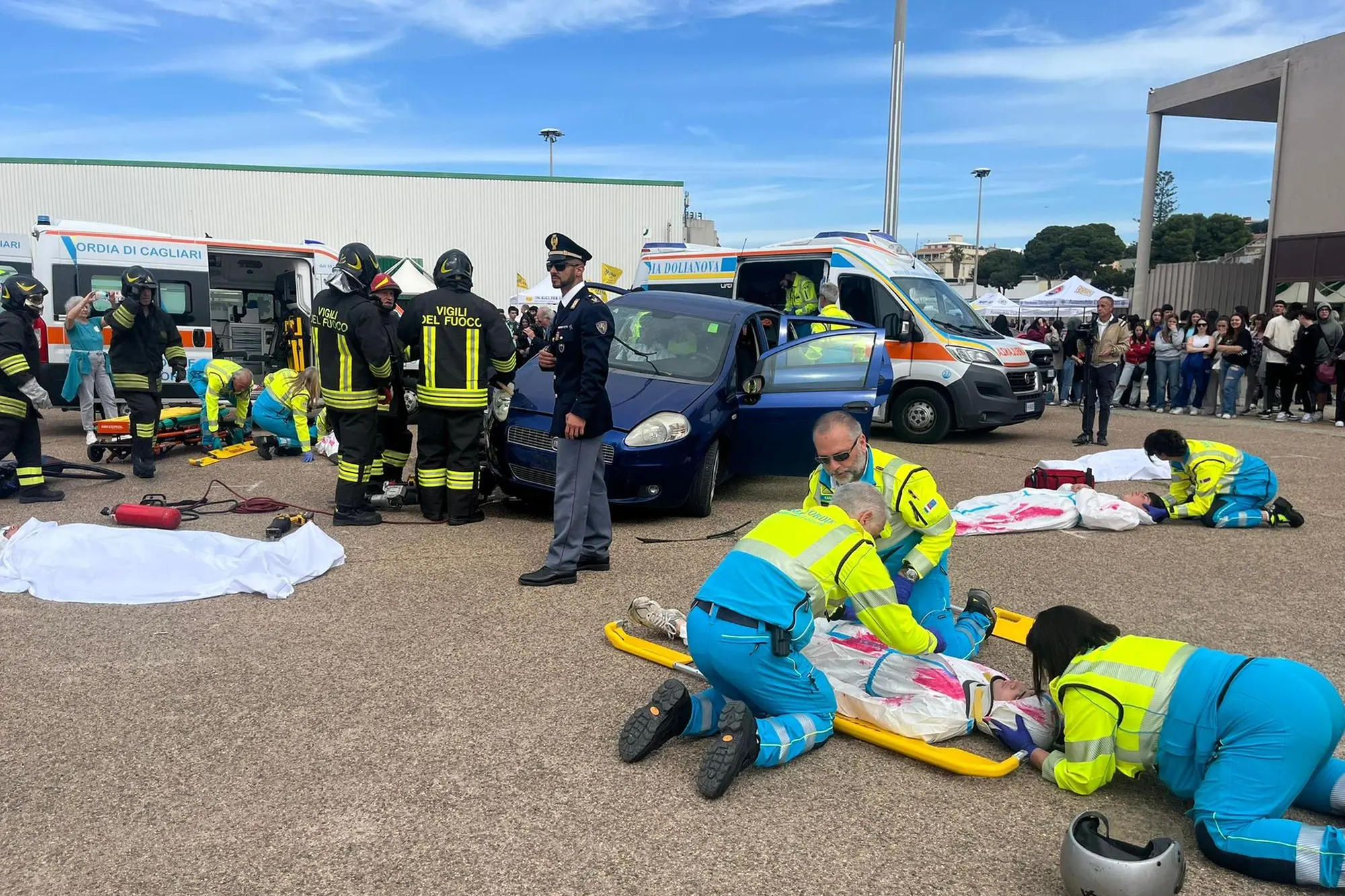 La simulazione di un incidente (foto Vercelli)