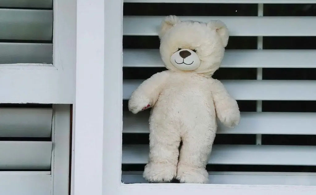 Un orsacchiotto esposto a una finestra