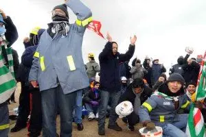 La protesta dei lavoratori dell'Alcoa