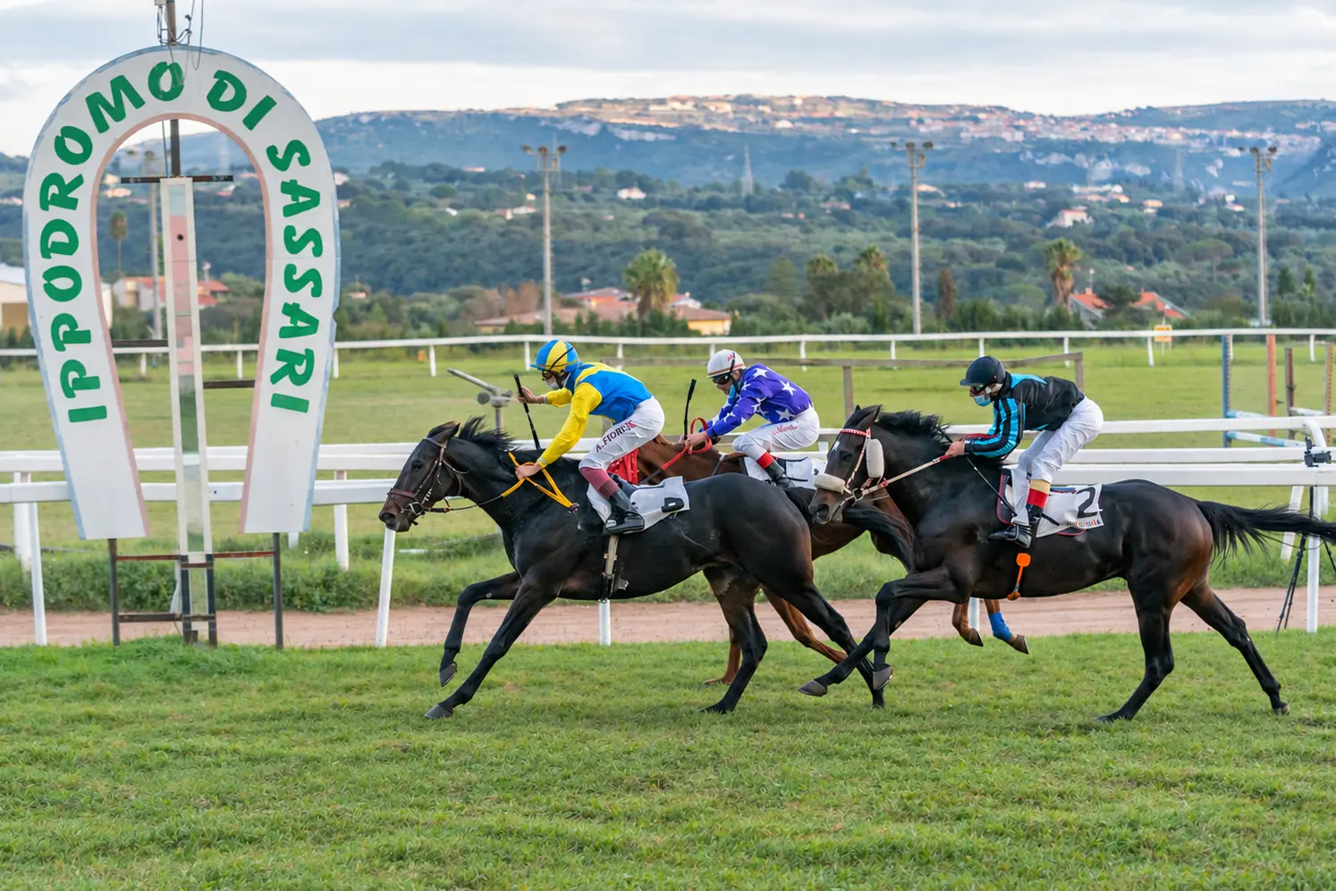Un arrivo all'ippodromo di Sassari