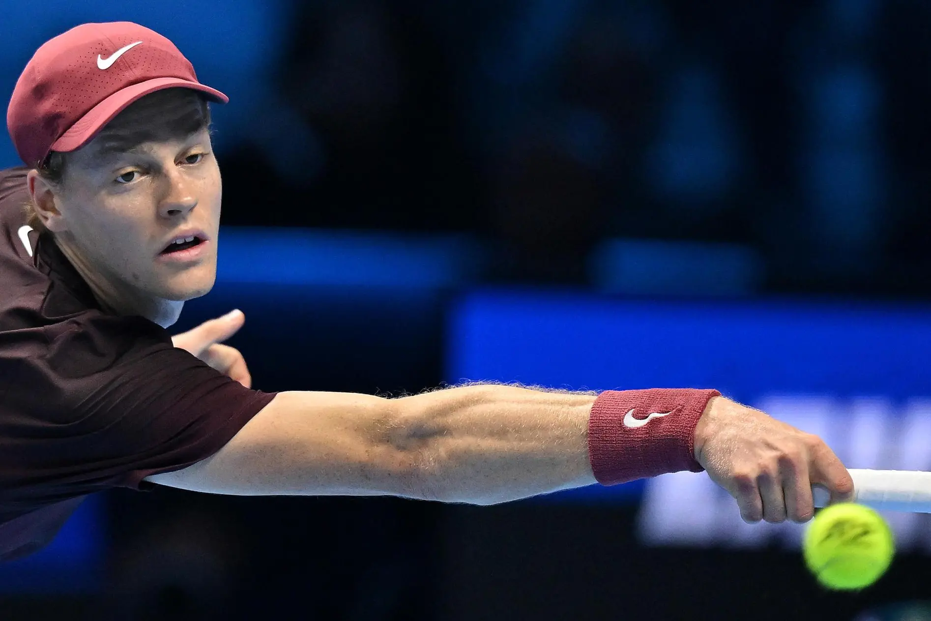Jannik Sinner of Italy during the men's singles Round Robin match against Alex De Minaur of Australia at the ATP Finals in Turin, Italy, 15 November 2025. ANSA/Alessandro Di Marco