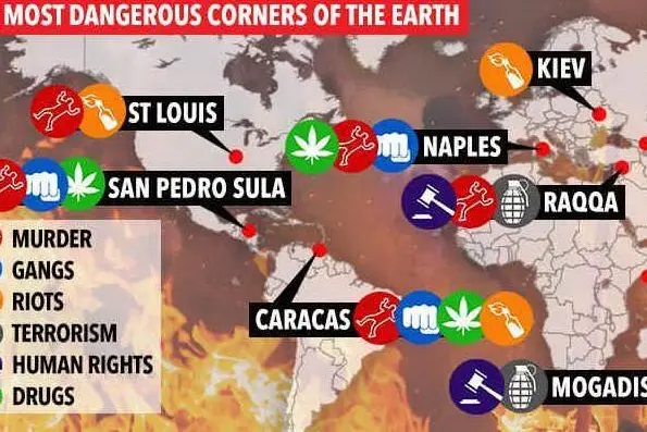 La mappa dei paesi più pericolosi secondo il Sun