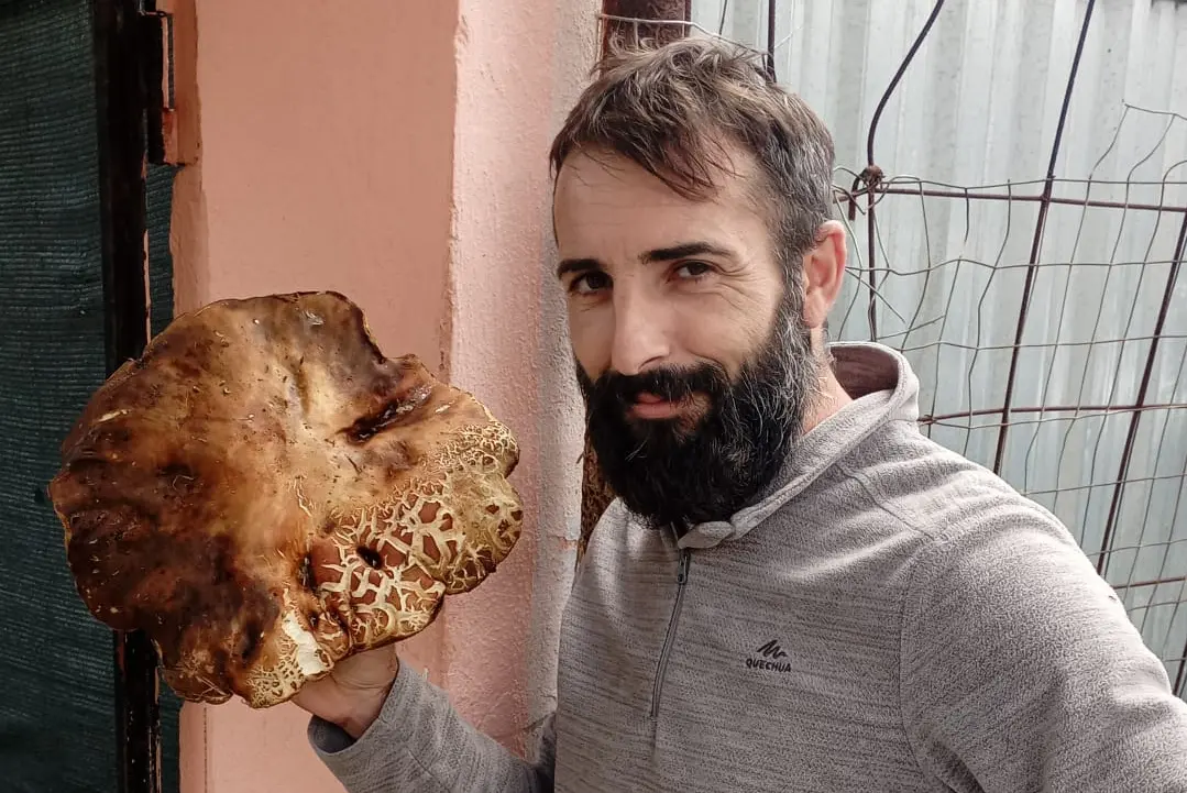 奥斯卡·马里奥·科罗纳 (Oscar Mario Corona) 和他的 1.3 公斤重的牛肝菌（照片提供）
