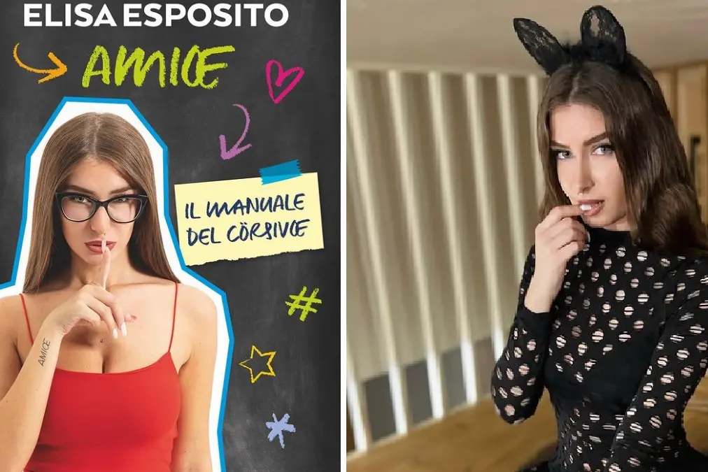 Elisa Esposito e la copertina del suo libro sul corsivo (Foto da Ig)