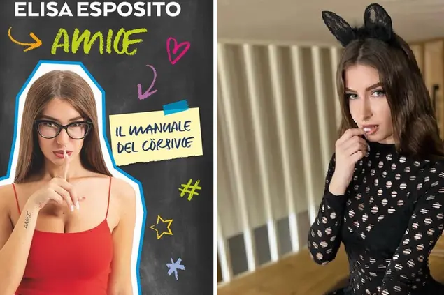 Elisa Esposito e la copertina del suo libro sul corsivo (Foto da Ig)