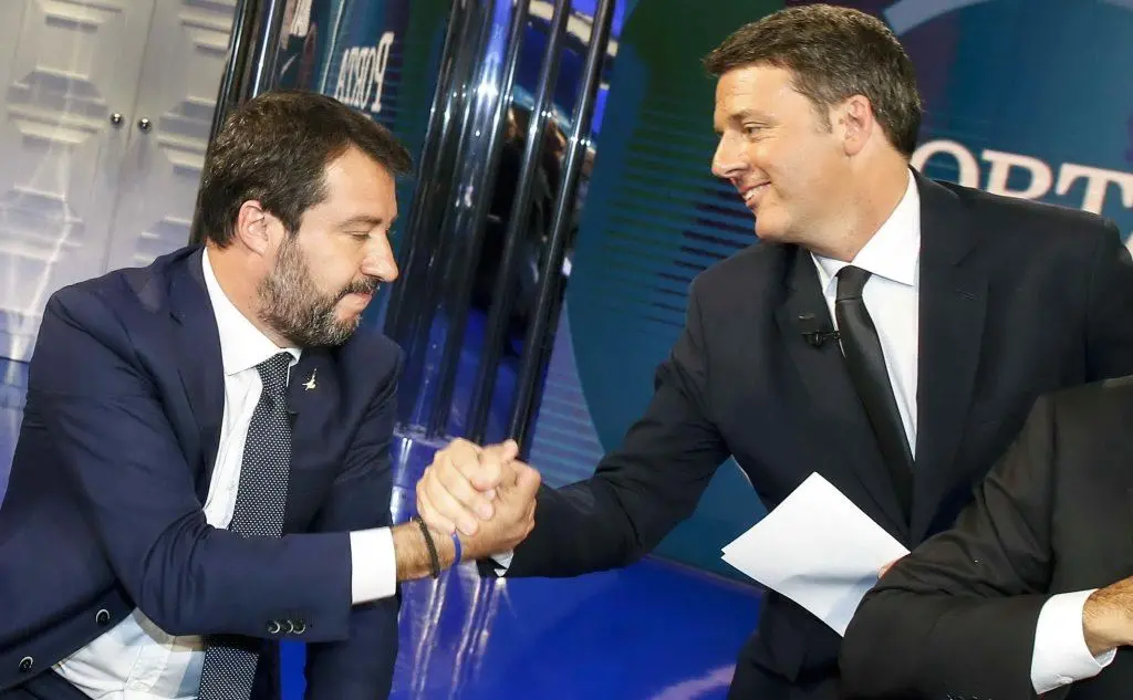 Salvini e Renzi in tv (Ansa)