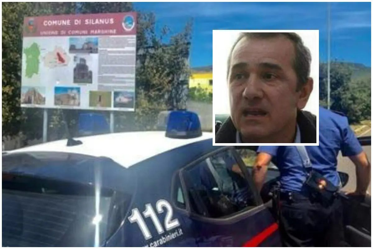 Carabinieri a Silanus (foto Ansa), nel riquadro la vittima (foto L'Unione Sarda)