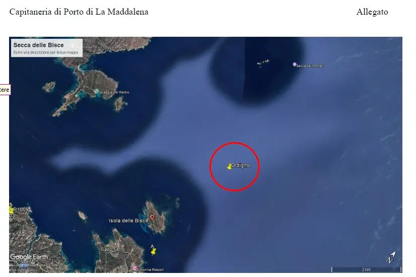 La Maddalena, planimetria presunti ordigni bellici