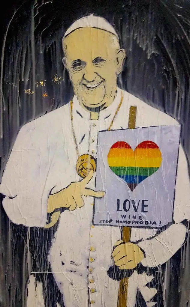 A Pompei un murales con il Papa che dice no all'omofobia
