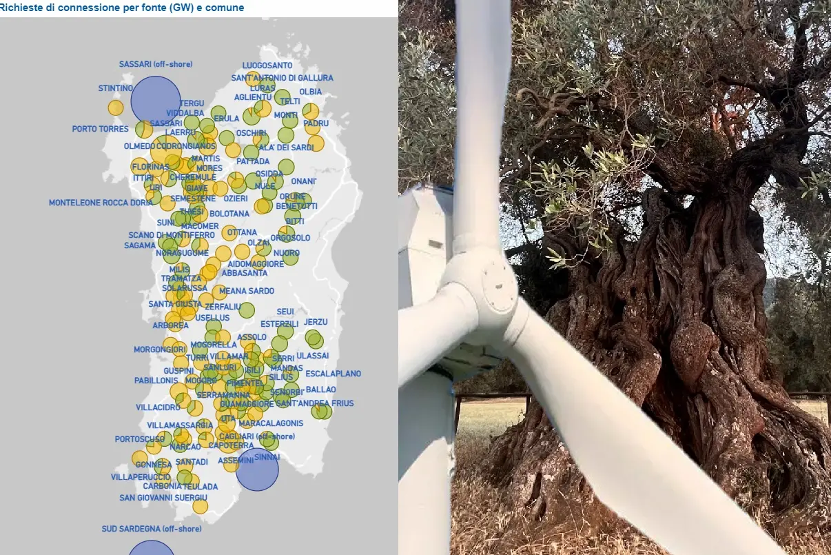 La mappa delle richieste per gli impianti di produzione di energia rinnovabile in Sardegna