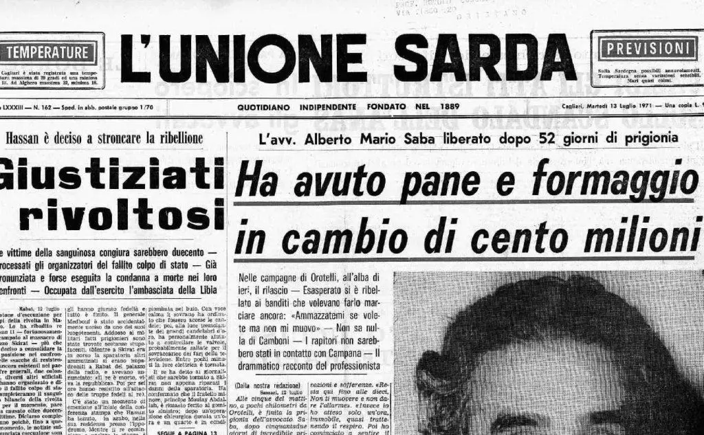 La notizia su L'Unione Sarda, il 13 luglio