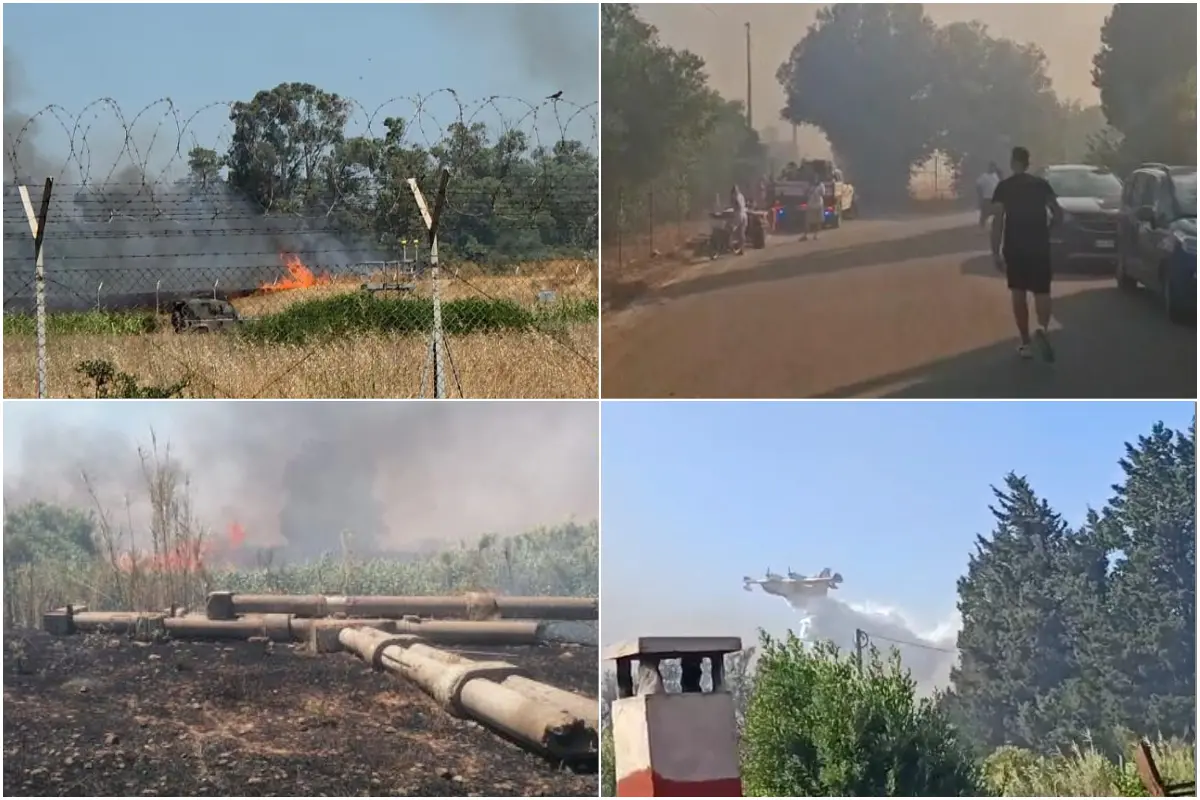 Nelle foto gli incendi nella base militare di Decimomannu e a San Sperate