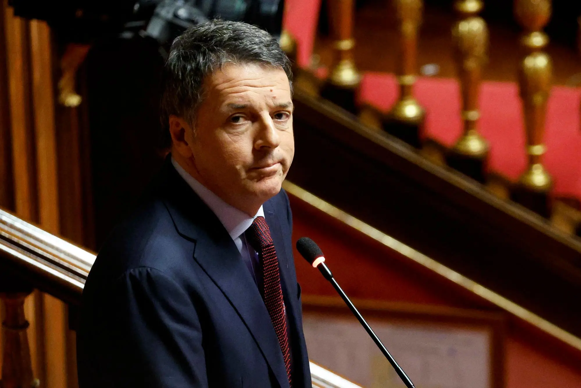 Leader of Italia Viva, Matteo Renzi delivers a speech during a report on the upcoming European Council to the Senate Rome, Italy, 18 December 2024. EU leaders will attend a European Council meeting in Brussels on 19 December. ANSA/FABIO FRUSTACI