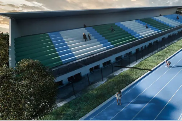 Rendering del progetto di riqualificazione dell'impianto sportivo a Ittiri (foto concessa)