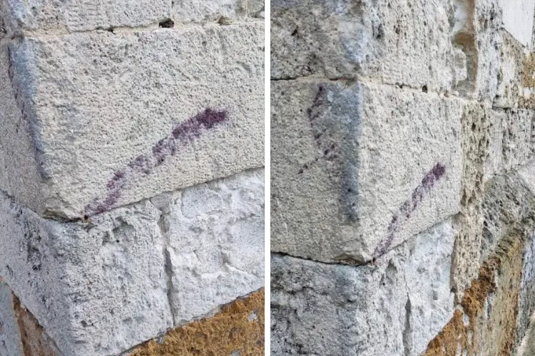 I segni nei due lati della facciata nord della Basilica (foto concessa)