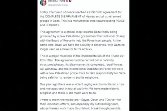 Gaza, Trump: raggiunto accordo storico per disarmo completo di Hamas