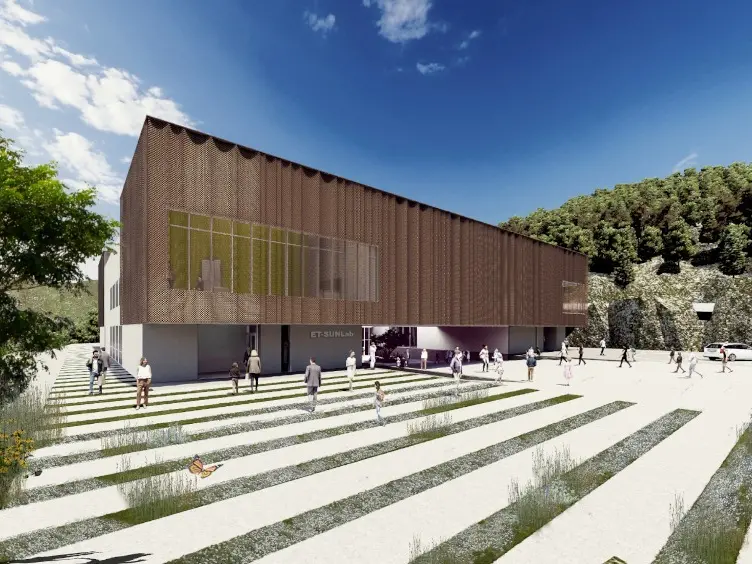 Il render del centro ricerche a Sos Enattos