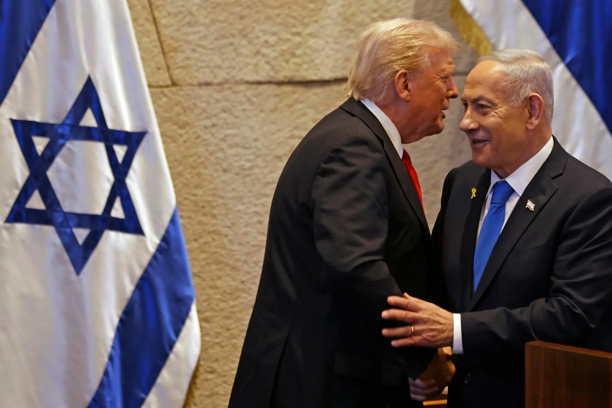 US President Donald Trump speaks with Israel's Prime Minister Benjamin Netanyahu