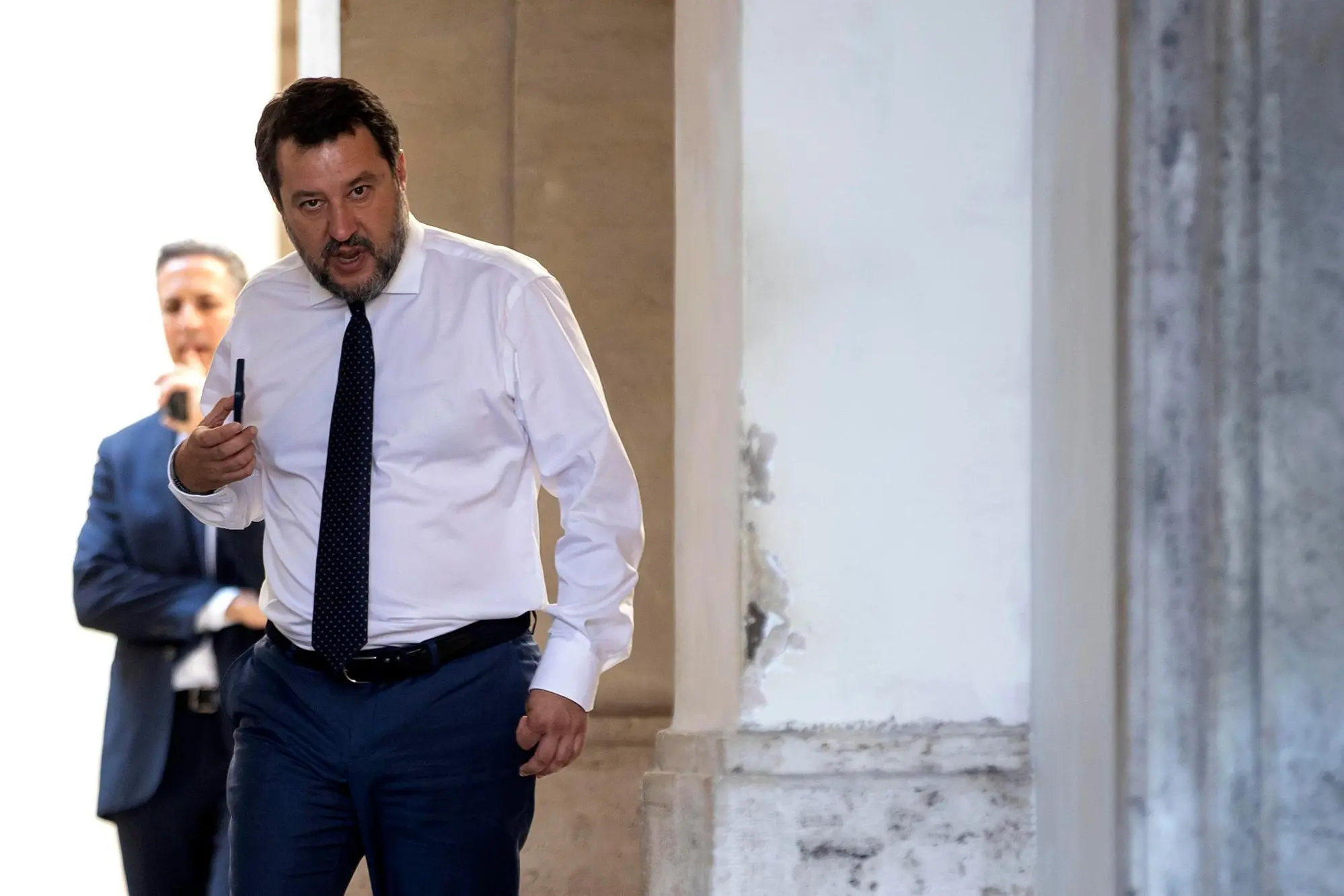 Il leader della Lega Matteo Salvini esce da palazzo Chigi dopo l'incontro con il presidente del Consiglio Mario Draghi, Roma, 16 maggio 2022. ANSA/ MASSIMO PERCOSSI