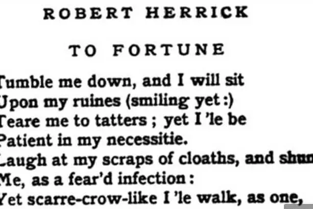 La poesia To Fortune di Robert Herrick. Nella seconda riga il primo &quot;smile&quot; della storia