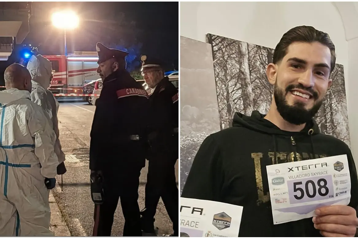 I rilievi sul luogo del delitto e Leonardo Mocci (foto L'Unione Sarda)