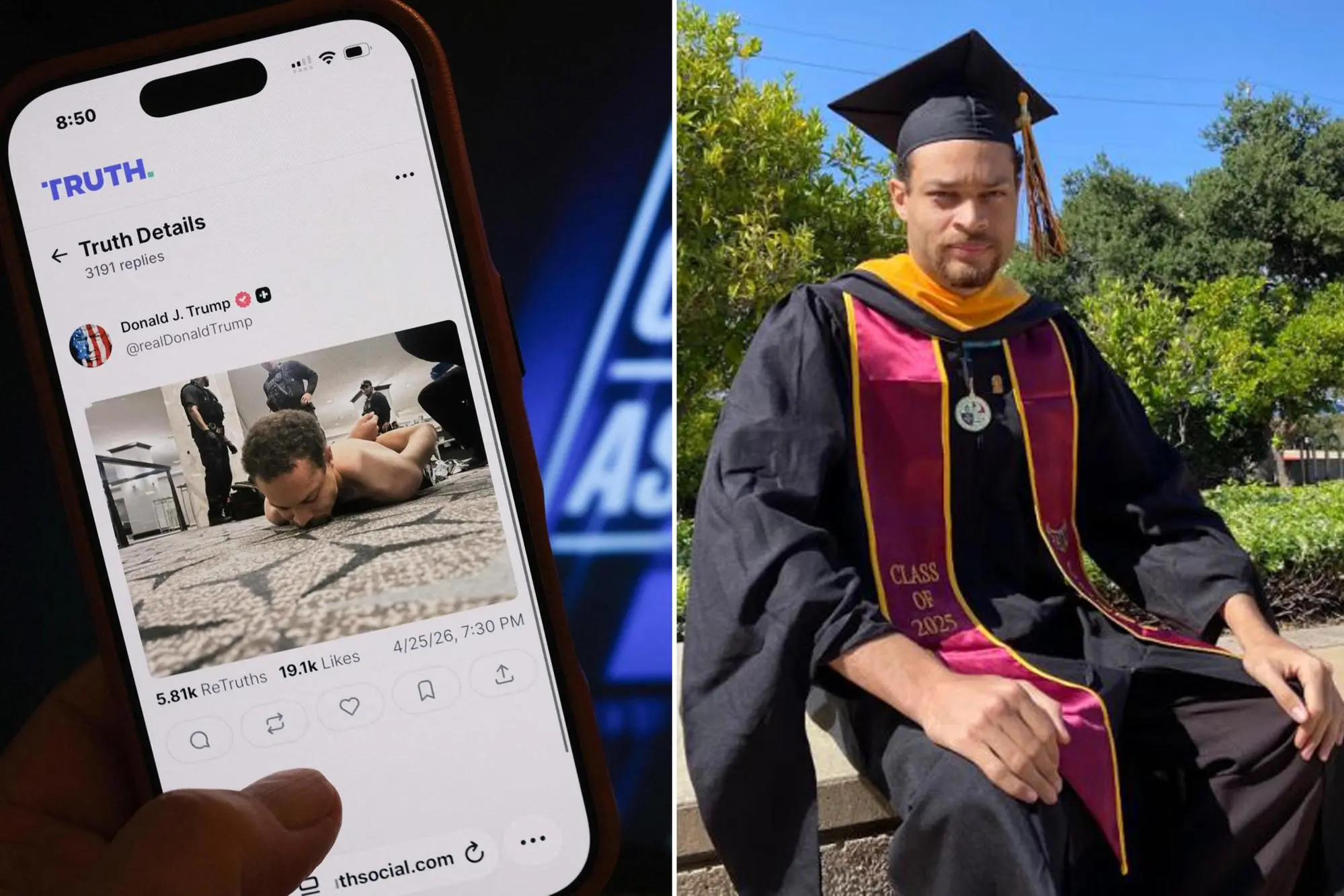 Una foto combo mostra Cole Tomas Allen, 31enne di Torrance in California. ANSA (npk)