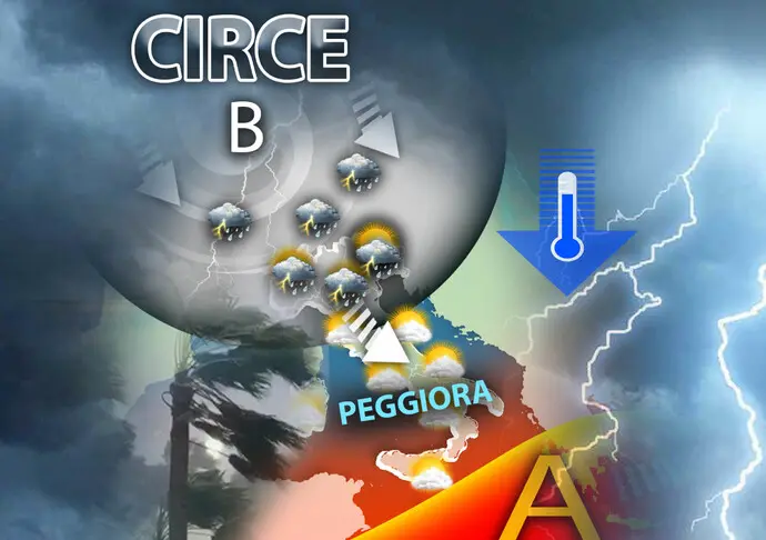 Sull'Italia arriva il ciclone Circe (foto via Ansa @ilmeteo.it)