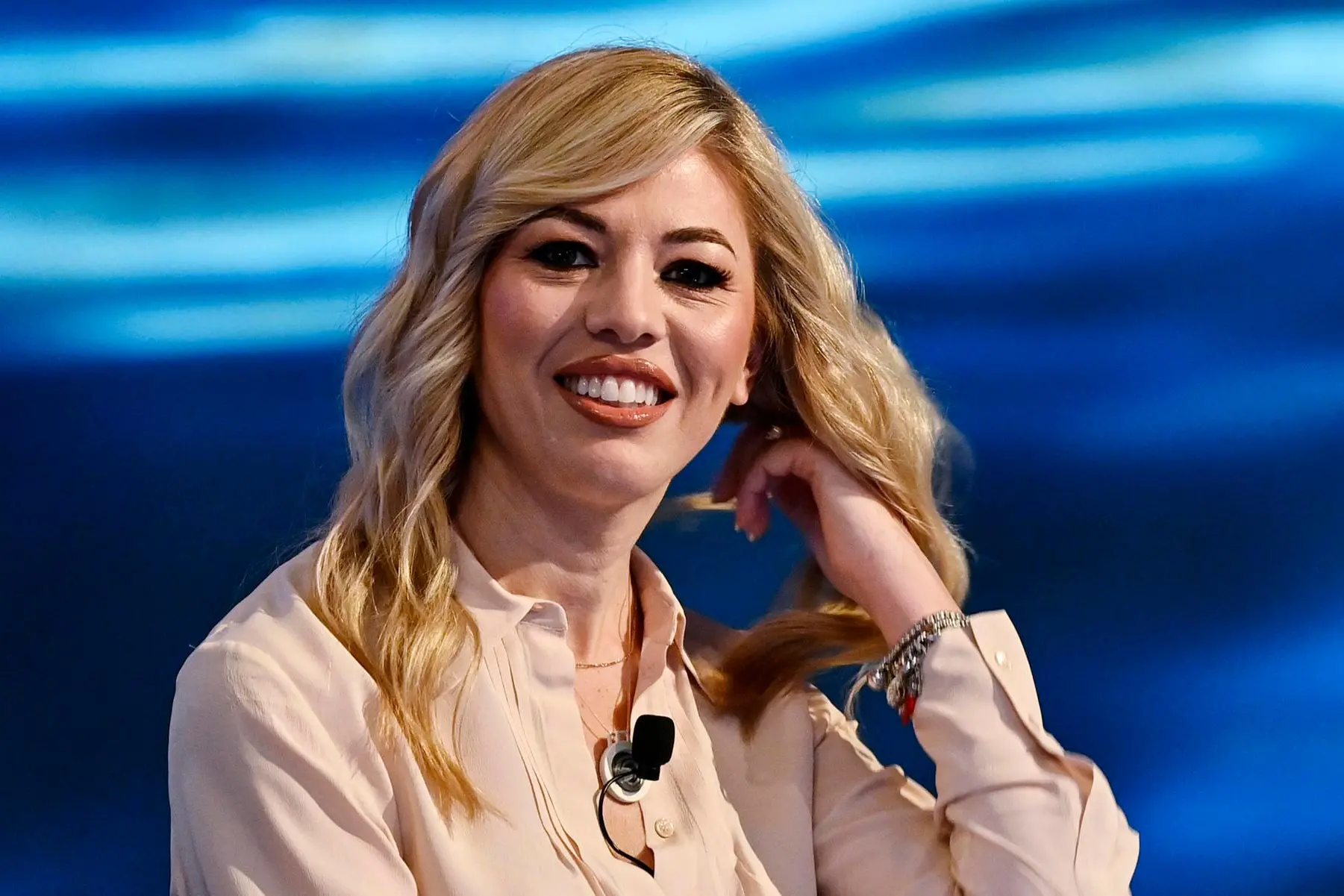 Maria Rosaria Boccia durante la trasmissione televisiva Piazza Pulita condotta da Corrado Formigli e in onda su La7, Roma, 4 ottobre 2024. ANSA/RICCARDO ANTIMIANI