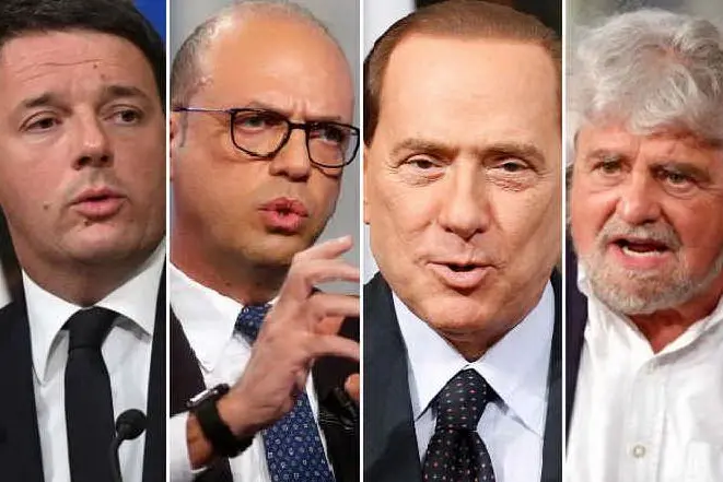 Matteo Renzi, Angelino Alfano, Silvio Berlusconi e Beppe Grillo