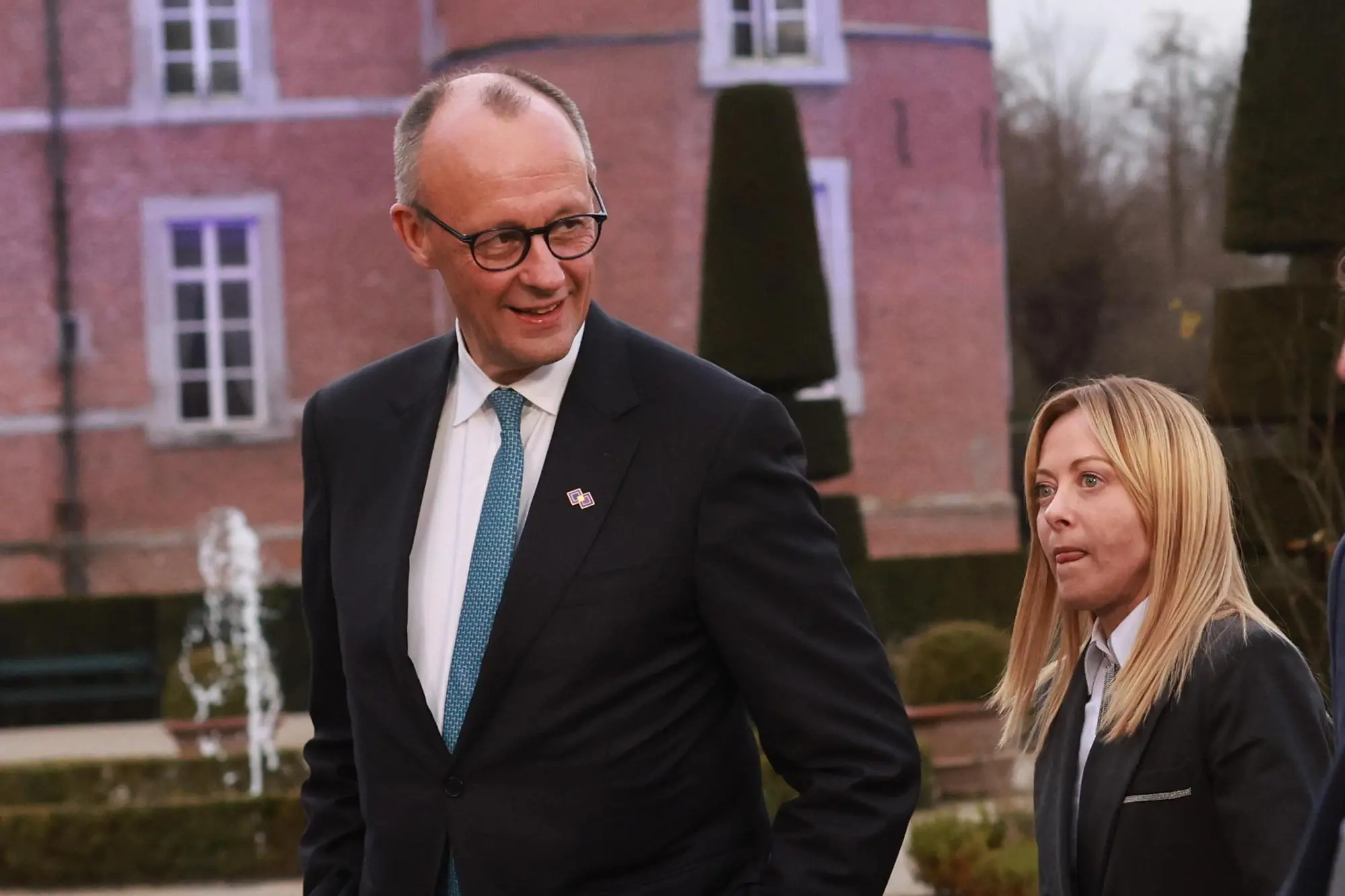 Friedrich Merz e Giorgia Meloni (foto Ansa/Epa)
