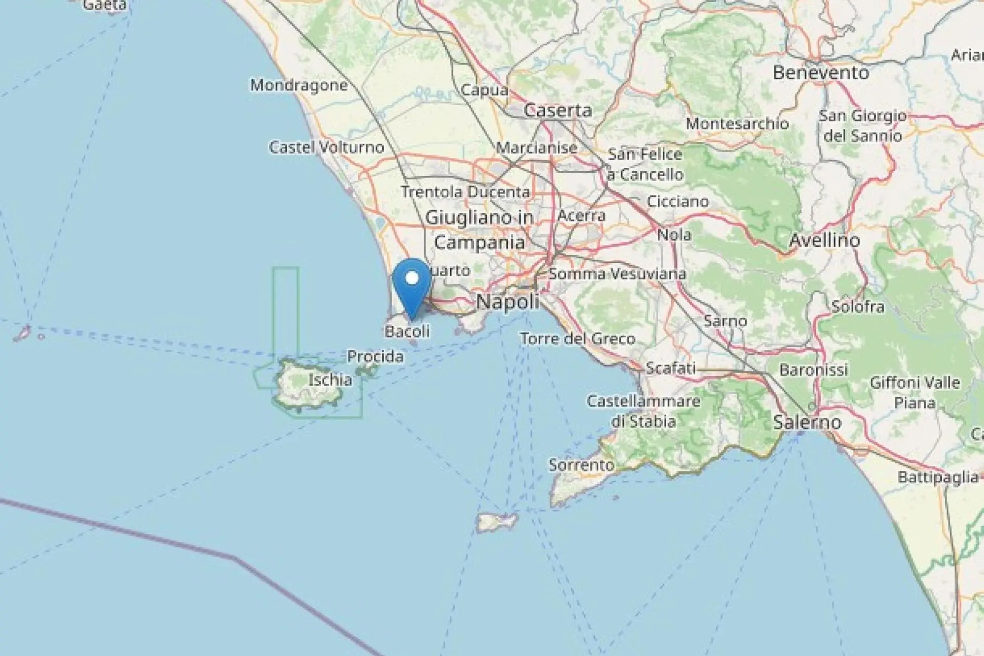 Una scossa di terremoto magnitudo 4.6 è stata avvertita a Napoli e nell'area dei Campi Flegrei alle 12.47. INGV ++ANSA - FOTO DA UTILIZZARE SOLTANTO OGGI PER ILLUSTRARE LA NOTIZIA DEL TITOLO. LA FOTO NON PUO' ESSERE VENDUTA, NE' ARCHIVIATA, NE' UTILIZZATA PER ALTRE NOTIZIE+++