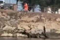 Operatore ecologico anziché raccogliere i rifiuti li getta in mare: le immagini choc da Porto Torres (foto da frame video)