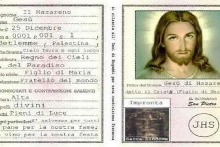 La carta d'identità di Gesù (foto Facebook)